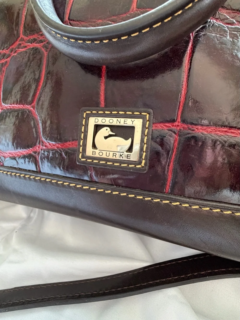 Dooney & Bourke Burgundy Croc-Embossed Satchel w/Removable Wristlet & Wallet Set